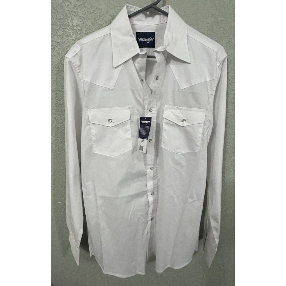 Wrangler Classic Fit Cowboy Shirt Long Sleeve Pearl Snap White Mens Small NWT